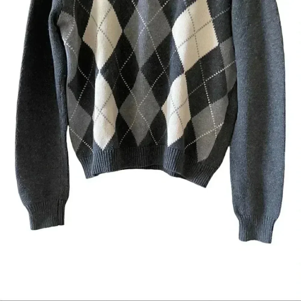John Galt California Cotton Blend Grey Argyle Golf Long Sleeves Men’s Sweater M